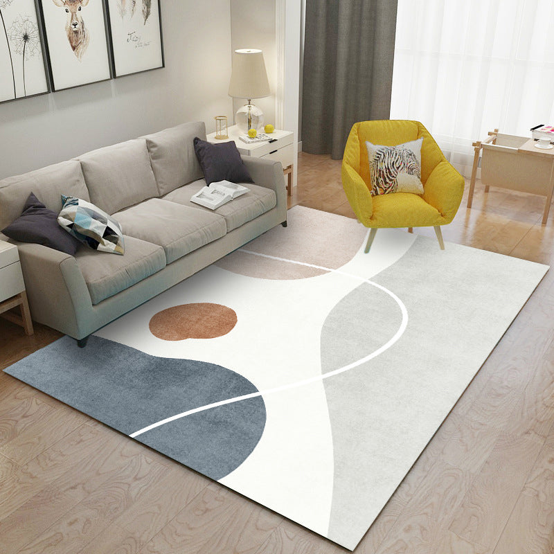 Brown Abstract Line Rug Polyester Modern Area Rug Non-Slip Backing Rug for Living Room