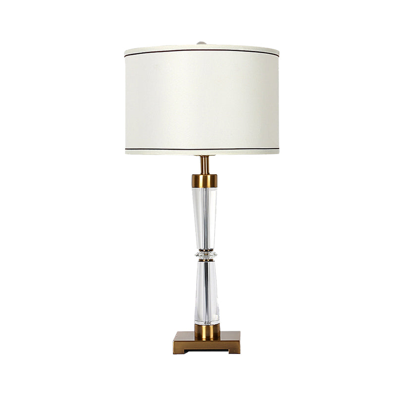 Modern Hourglass Table Lamp Clear Crystal 1 Head Desk Light in Gold with Fabric Shade