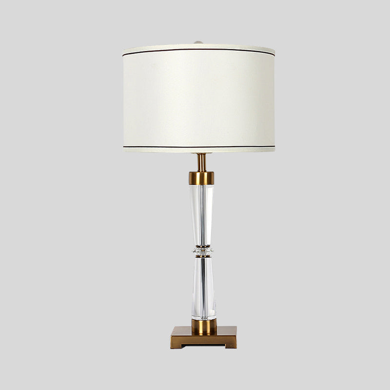 Modern Hourglass Table Lamp Clear Crystal 1 Head Desk Light in Gold with Fabric Shade