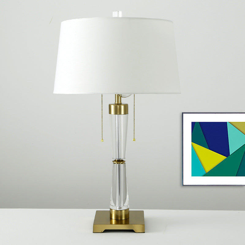 Drum Shade Task Light Modern Fabric 2 Bulbs Reading Lamp in Gold with Pull Chain