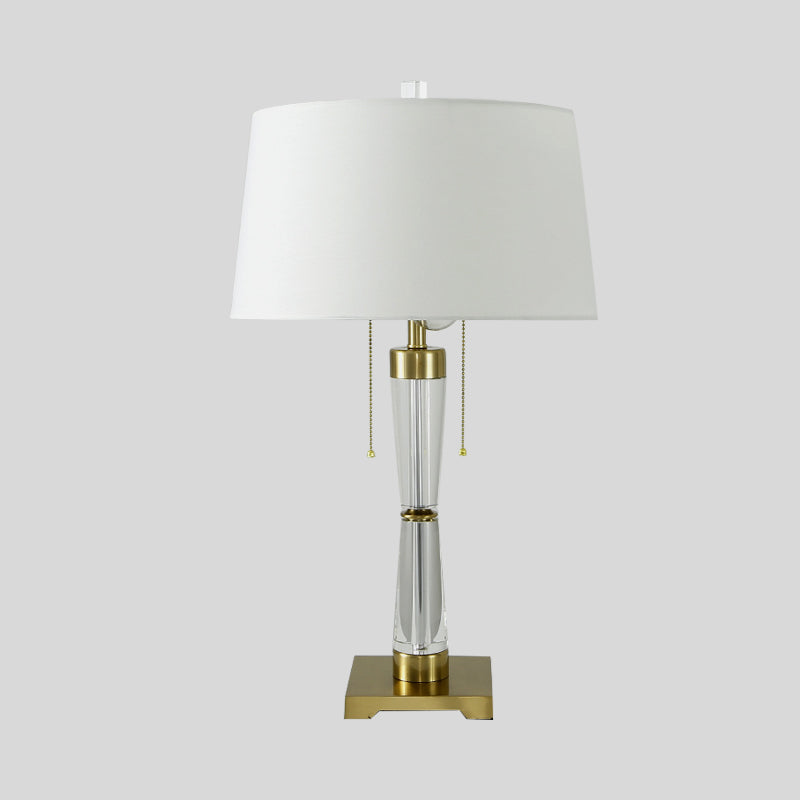 Drum Shade Task Light Modern Fabric 2 Bulbs Reading Lamp in Gold with Pull Chain