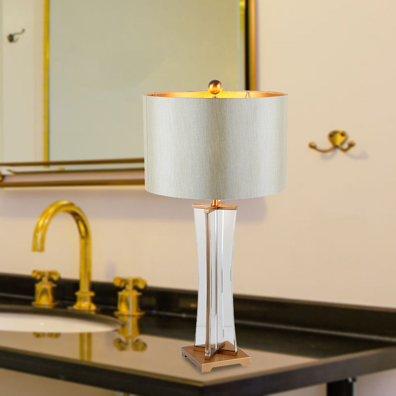 Gold Cylindrical Nightstand Lamp Modernism 1 Head Fabric Reading Light for Bedroom