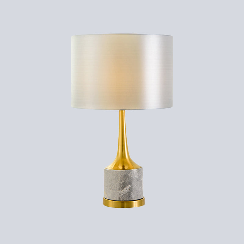 Éclairage de nuit en tissu de tambour moderne 1 lampe de chevet à 1 lumière en blanc avec base en marbre pour le salon