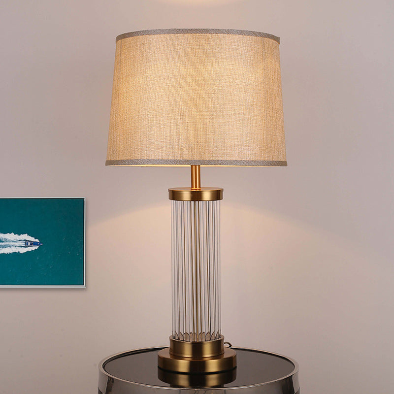 1 lampe de vie de salon de tête Lumière de lecture en or moderne avec une nuance de tissu de baril