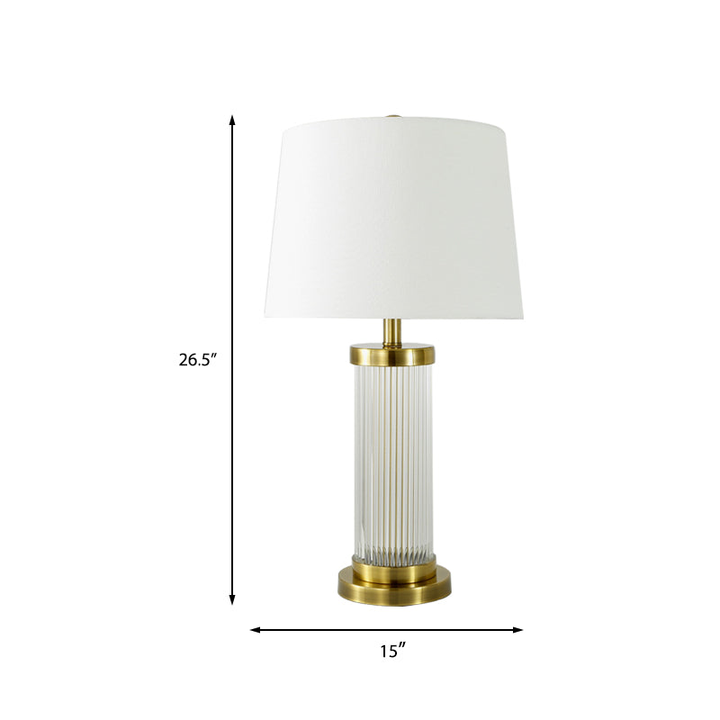 Lampada da tavolo moderna a 1 lampadina, luce dorata, a fiamma larga, piccola lampada da scrivania con paralume in tessuto