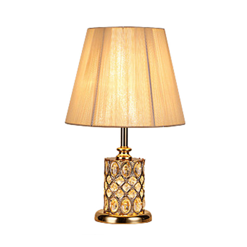 Zeitgenössischer Zylinder Lesen lichtfacettiert Kristall 1 Glühbirnen Nachttischlampe in Gold