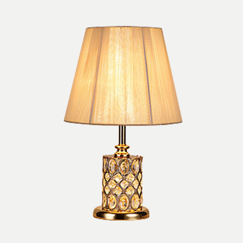 Zeitgenössischer Zylinder Lesen lichtfacettiert Kristall 1 Glühbirnen Nachttischlampe in Gold