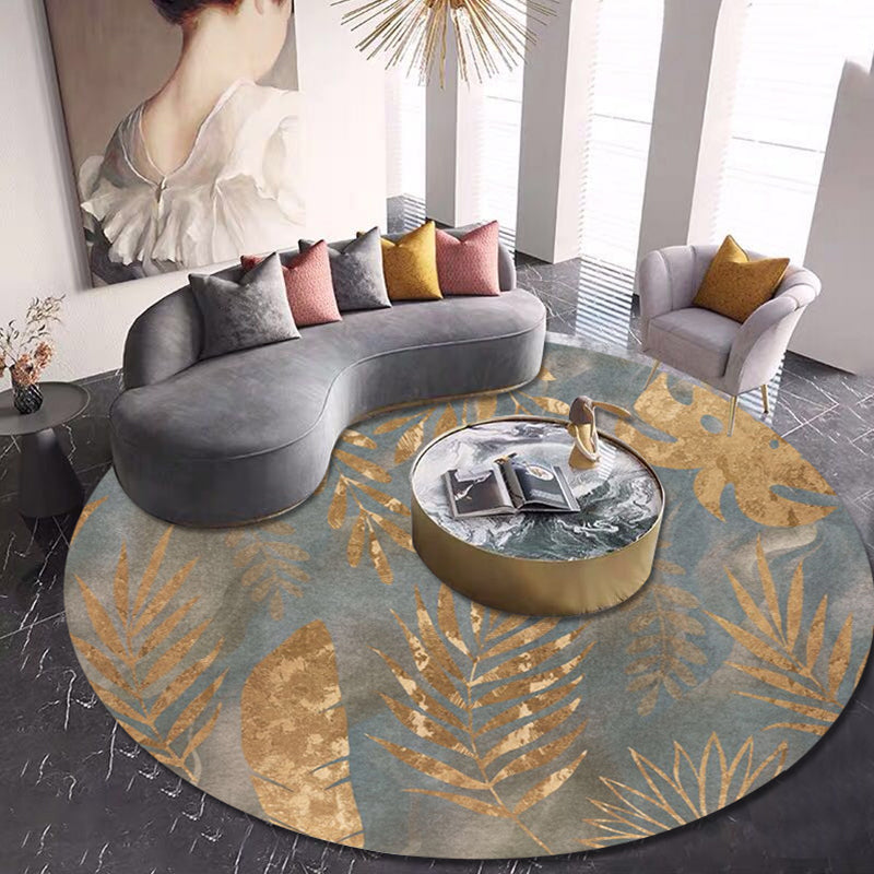 Gold Leaves Carpet Blending Modern Carpet Non-Slip Backing Carpet for Living Room