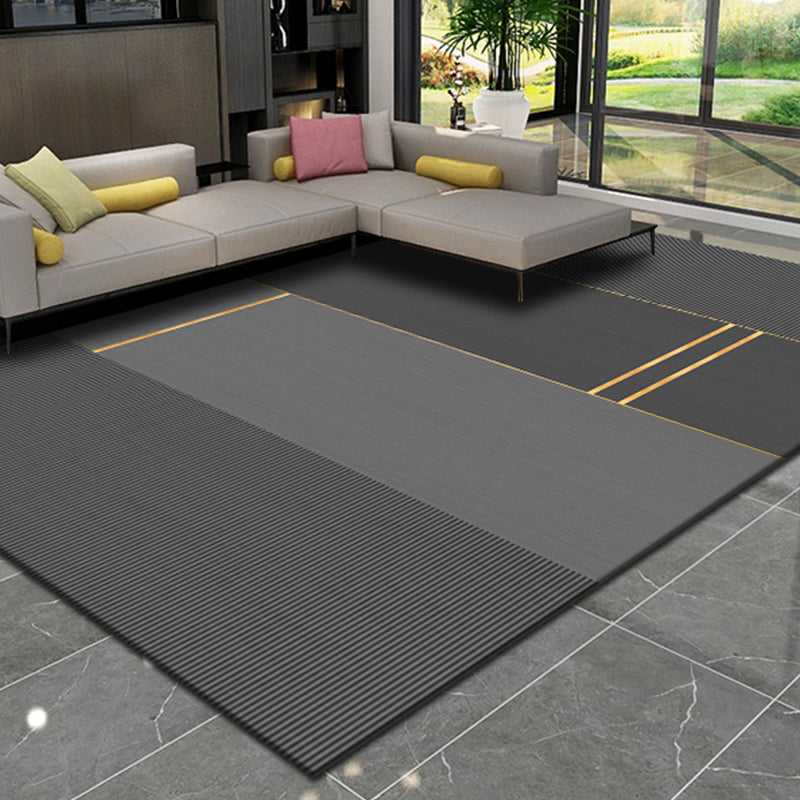 Dark Gray Stripe Area Rug Blended Modern Rug Stain Resistant Rug for Living Room