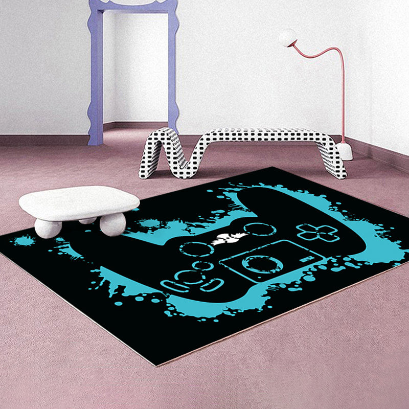 Modern Game Controller Print Rug Polyester Carpet Non-Slip Backing Area Rug for Living Room
