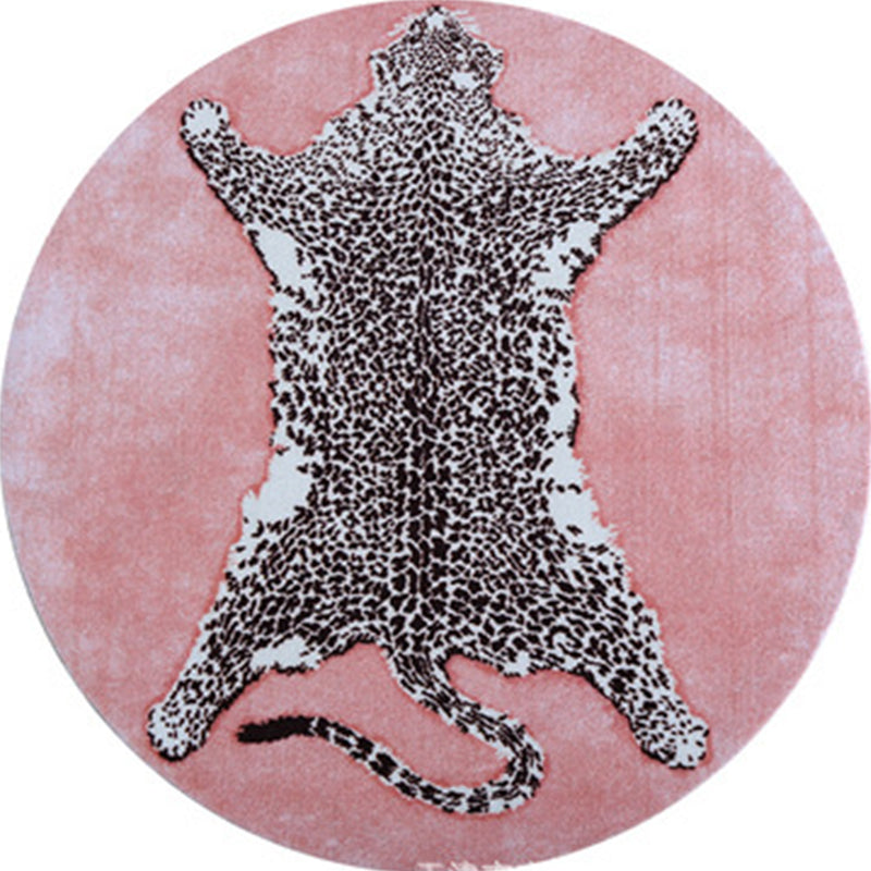 Round Leopard Printed Carpet Polyester Modern Rug Non-Slip Backing Area Carpet for Living Room