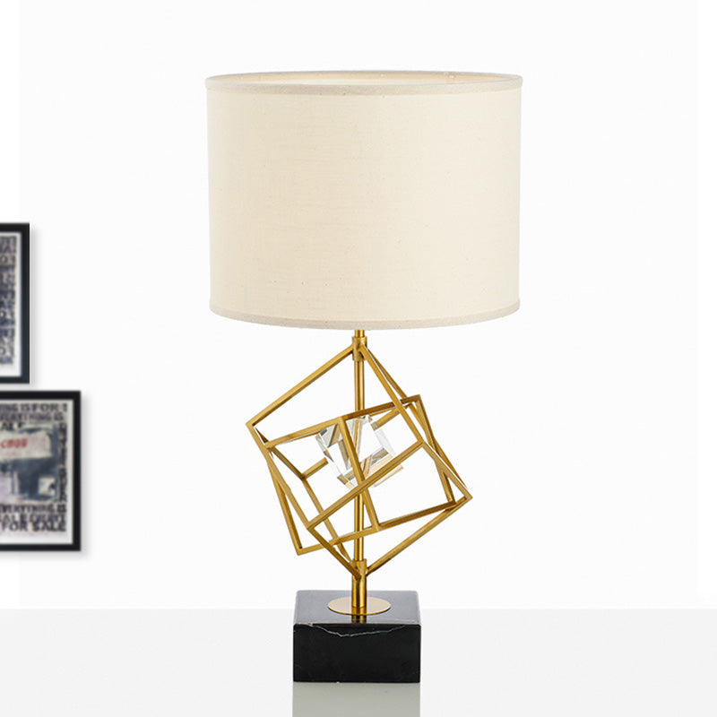 Lampada tamburo Lampada Tessuto moderno 1 testa di lettura in oro con base di marmo nero rettangolo