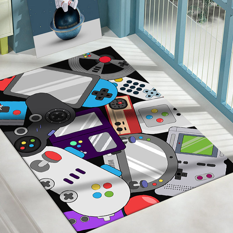 Gray Game Controllers Rug Polyester Modern Rug Washable Rug for Home Decor