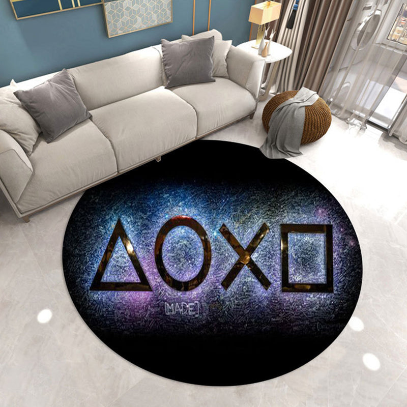 Round Game Controller Print Rug Polyester Casual Carpet Non-Slip Backing Area Rug for Living Room