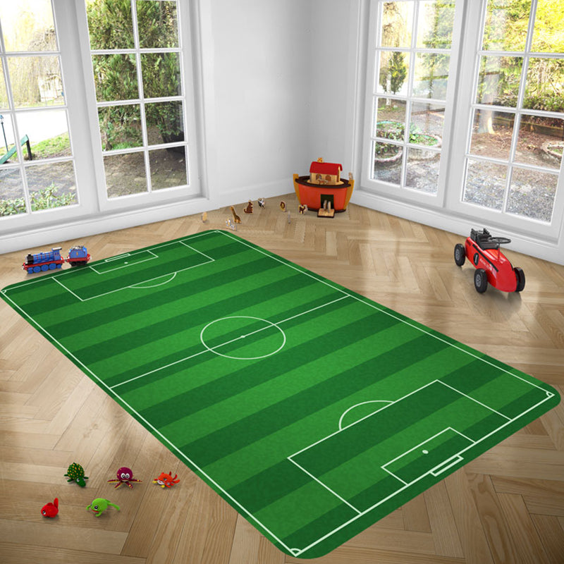 Green Modern Carpet Polyester Football Field Pattern Rug Anti-Slip Easy Care Rug for Drawing Room
