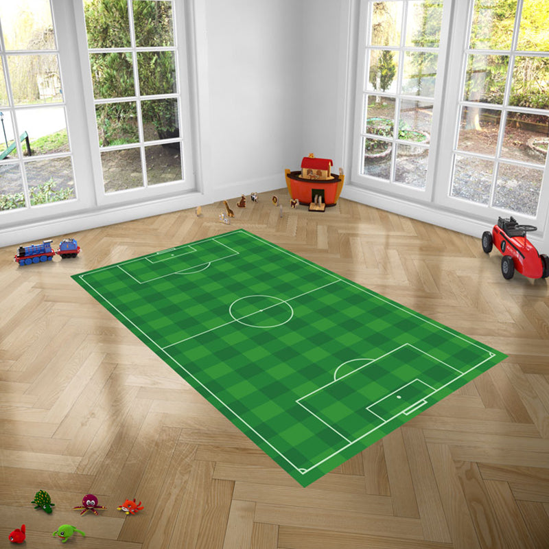 Green Modern Carpet Polyester Football Field Pattern Rug Anti-Slip Easy Care Rug for Drawing Room