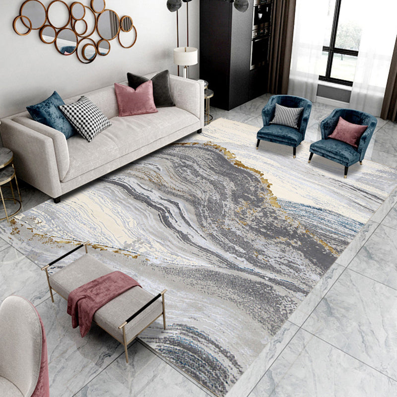 Gold Modern Area Carpet Polypropylene Graphic Carpet Washable Carpet for Living Room