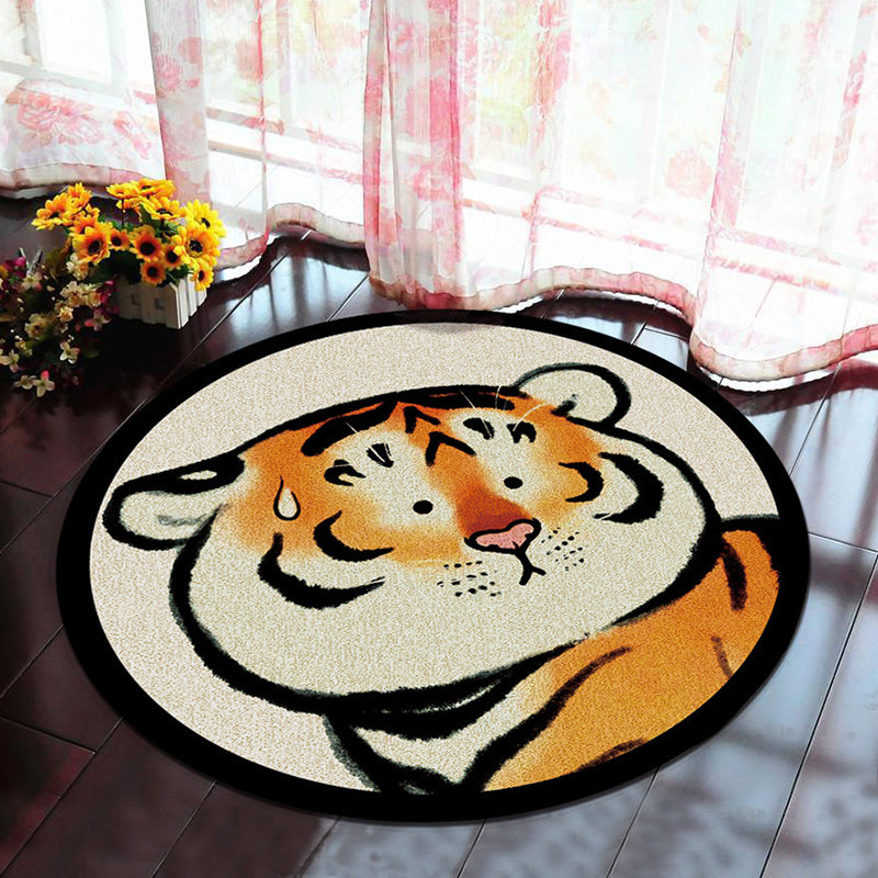 Brown Modern Rug Polyester Tiger Indoor Rug Washable Rug for Home Decor
