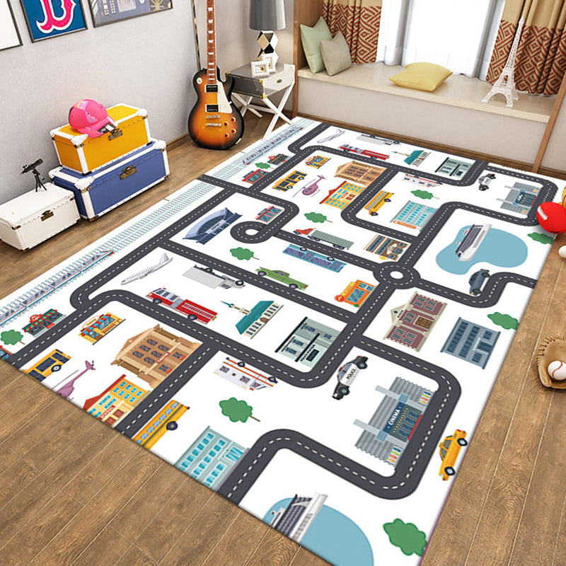 White Building Rug Polyester Modern Rug Non-Slip Backing Rug for Home Decor