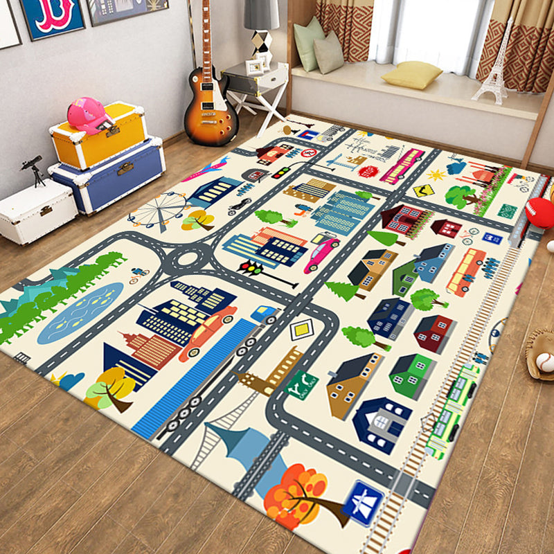 White Building Rug Polyester Modern Rug Non-Slip Backing Rug for Home Decor