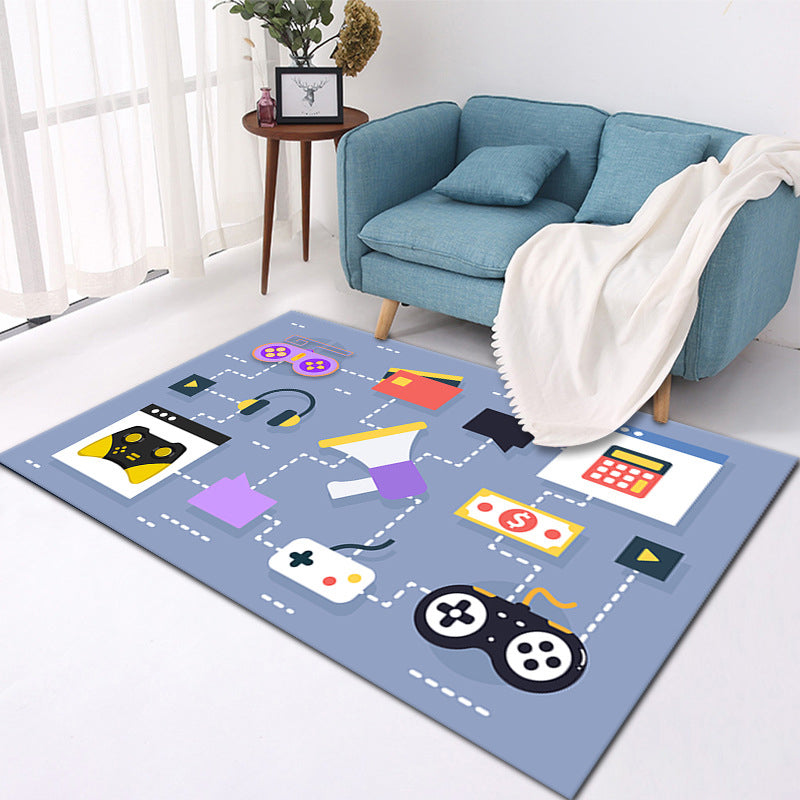 Trendy Game Controller Print Rug Polyester Carpet Non-Slip Backing Area Rug for Living Room