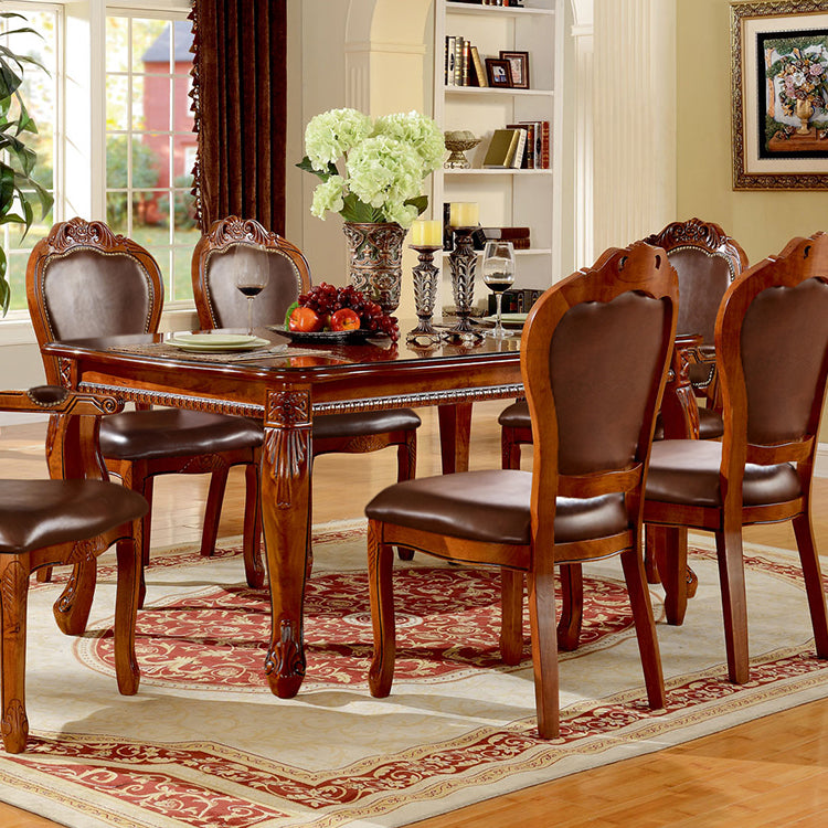 Rectangle 4 Legs Mid-Century Dining Table Wood Color Fixed Table of Solid Wood
