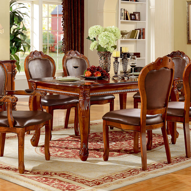 Rectangle 4 Legs Mid-Century Dining Table Wood Color Fixed Table of Solid Wood