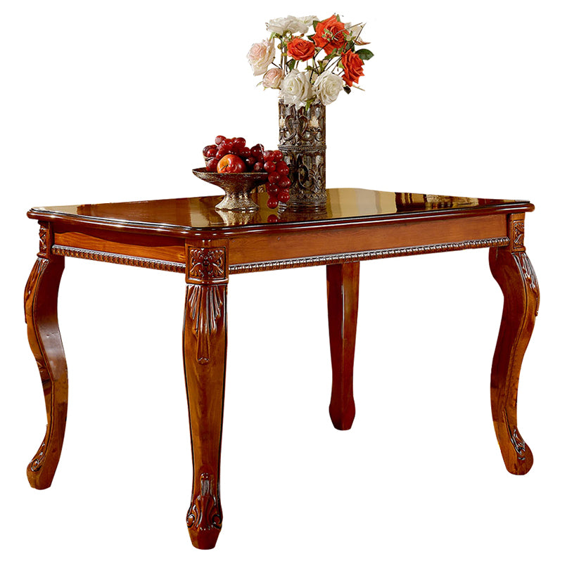 Rectangle 4 Legs Mid-Century Dining Table Wood Color Fixed Table of Solid Wood