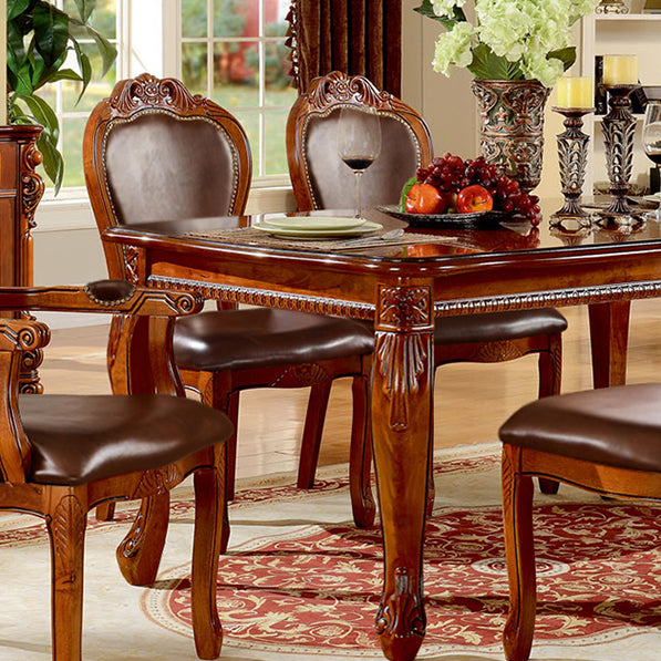Rectangle 4 Legs Mid-Century Dining Table Wood Color Fixed Table of Solid Wood
