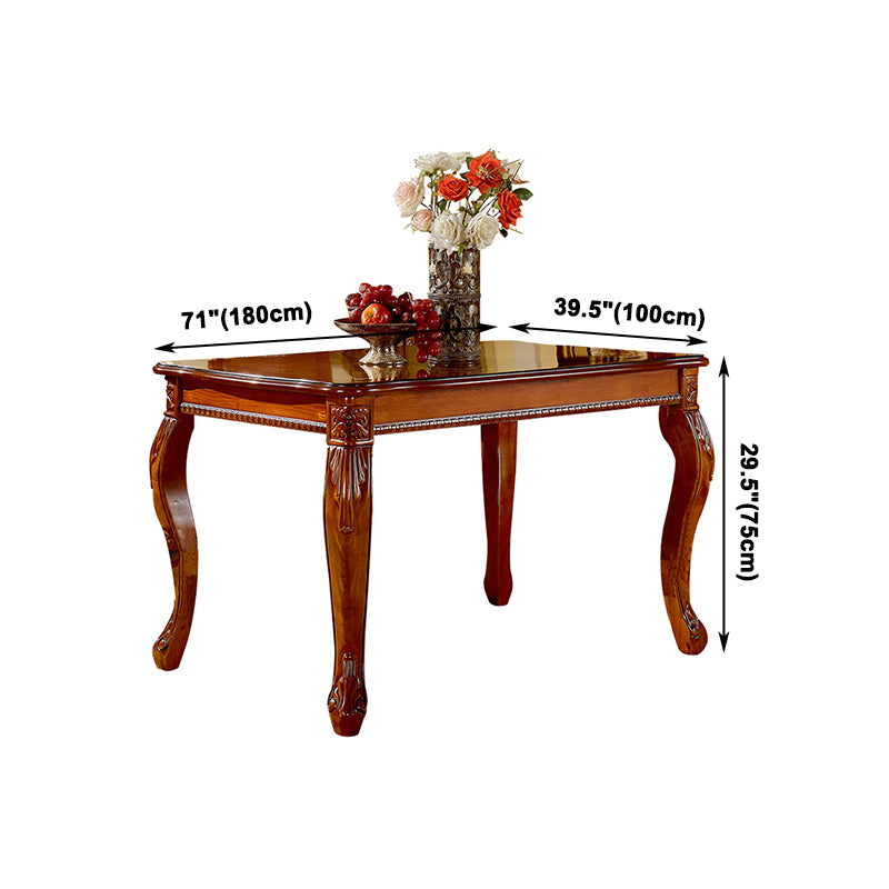 Rectangle 4 Legs Mid-Century Dining Table Wood Color Fixed Table of Solid Wood