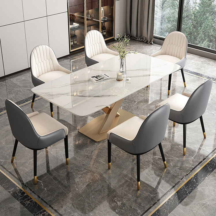Mesa de comedor de piedra sinterizada de glamour Mesa de comedor de forma blanca de forma blanca con base de pedestal