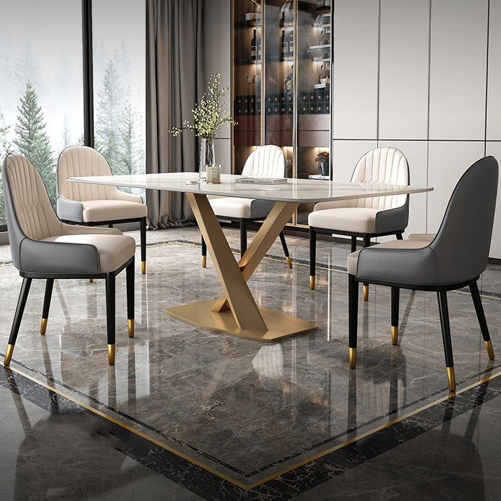 Mesa de comedor de piedra sinterizada de glamour Mesa de comedor de forma blanca de forma blanca con base de pedestal