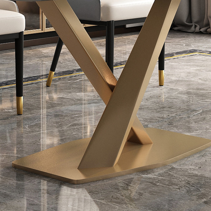 Mesa de comedor de piedra sinterizada de glamour Mesa de comedor de forma blanca de forma blanca con base de pedestal