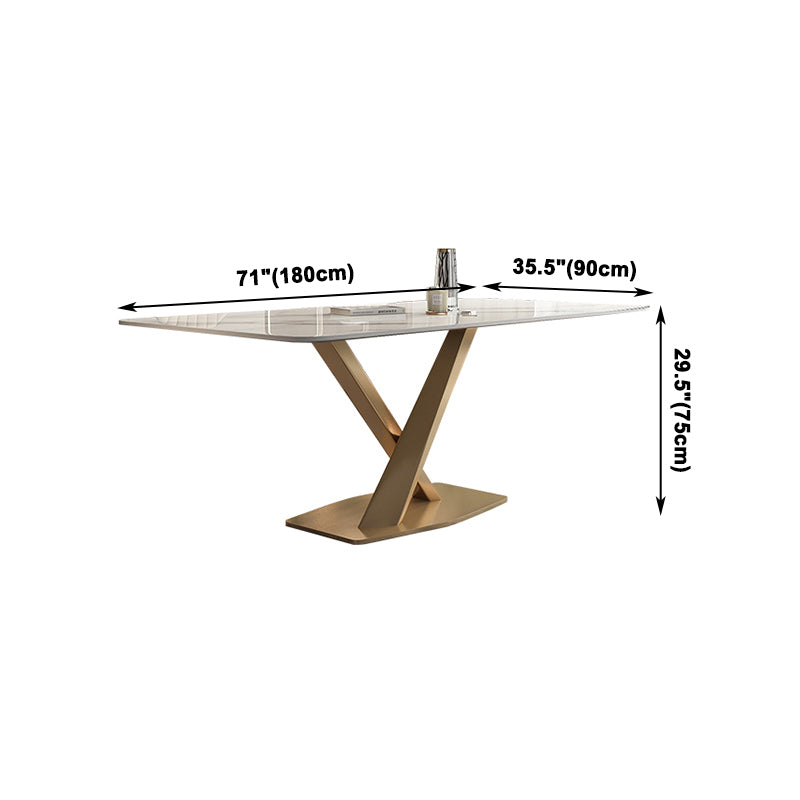 Mesa de comedor de piedra sinterizada de glamour Mesa de comedor de forma blanca de forma blanca con base de pedestal