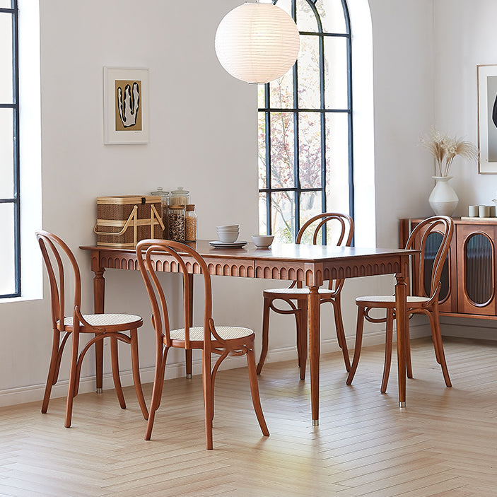 Mesa de comedor estándar rectangular de madera maciza marrón de mediados de siglo para cocina