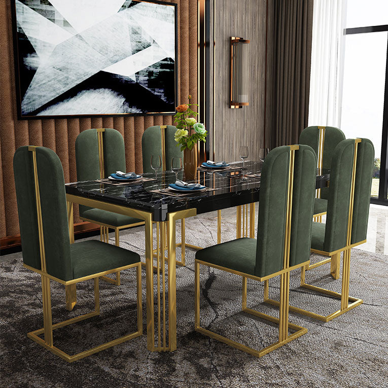 Glam -rechthoek vorm marmeren eettafel keuken standaard eettafel met 4 poten basis