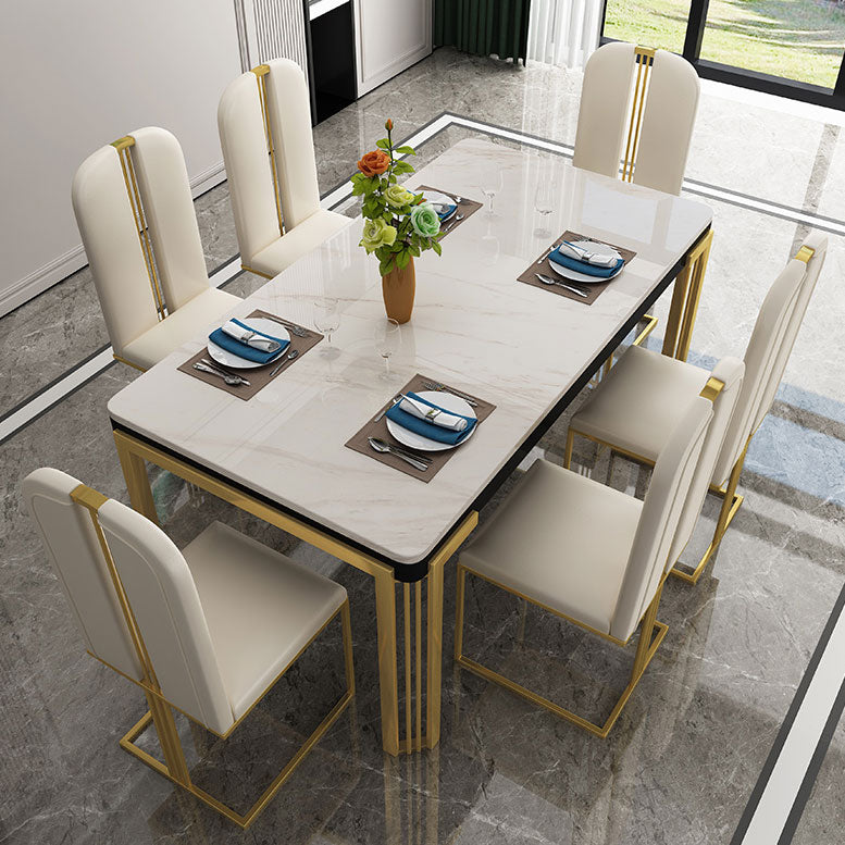 Glam -rechthoek vorm marmeren eettafel keuken standaard eettafel met 4 poten basis