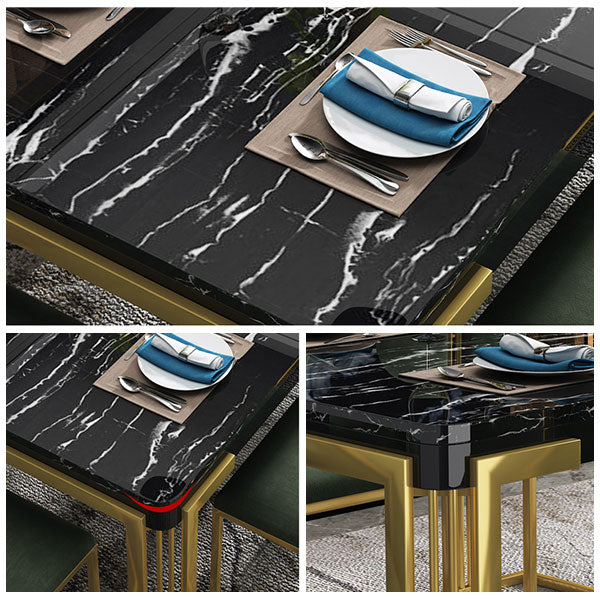 Glam -rechthoek vorm marmeren eettafel keuken standaard eettafel met 4 poten basis