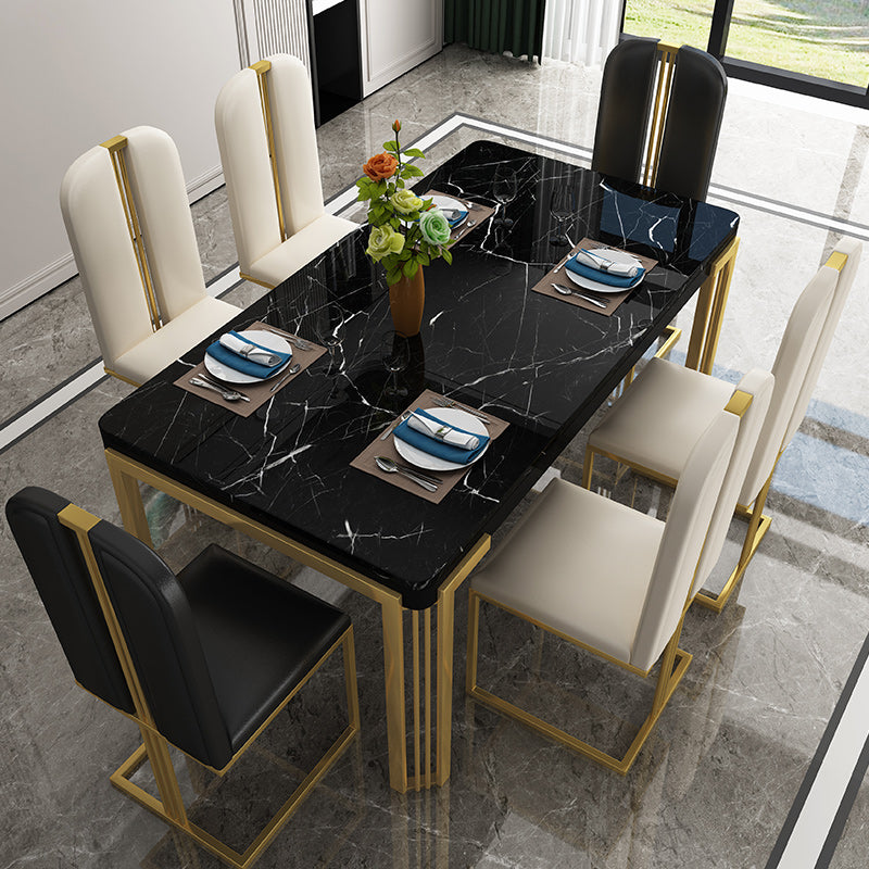 Glam -rechthoek vorm marmeren eettafel keuken standaard eettafel met 4 poten basis
