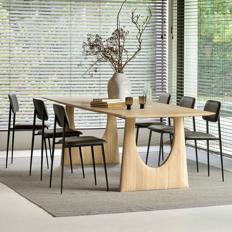 Rectangle Shape Wood Color Table Pine Solid Wood Table Modern with Double Pedestal