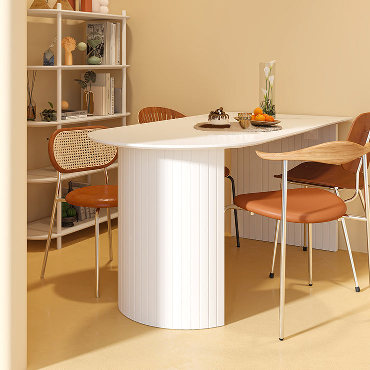 Free Form Sintered Stone Table White Tone Simplicity Double Pedestal Table for Dining Room