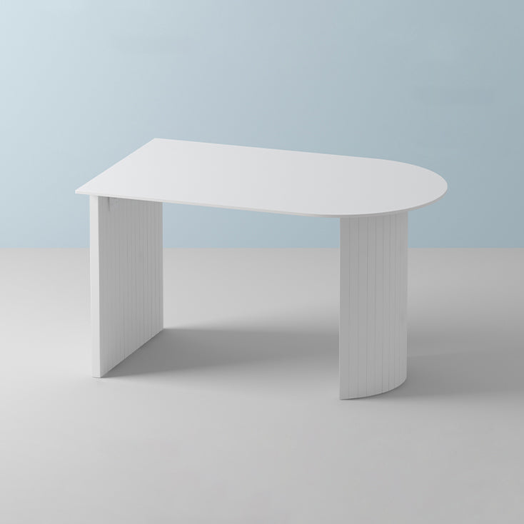 Free Form Sintered Stone Table White Tone Simplicity Double Pedestal Table for Dining Room