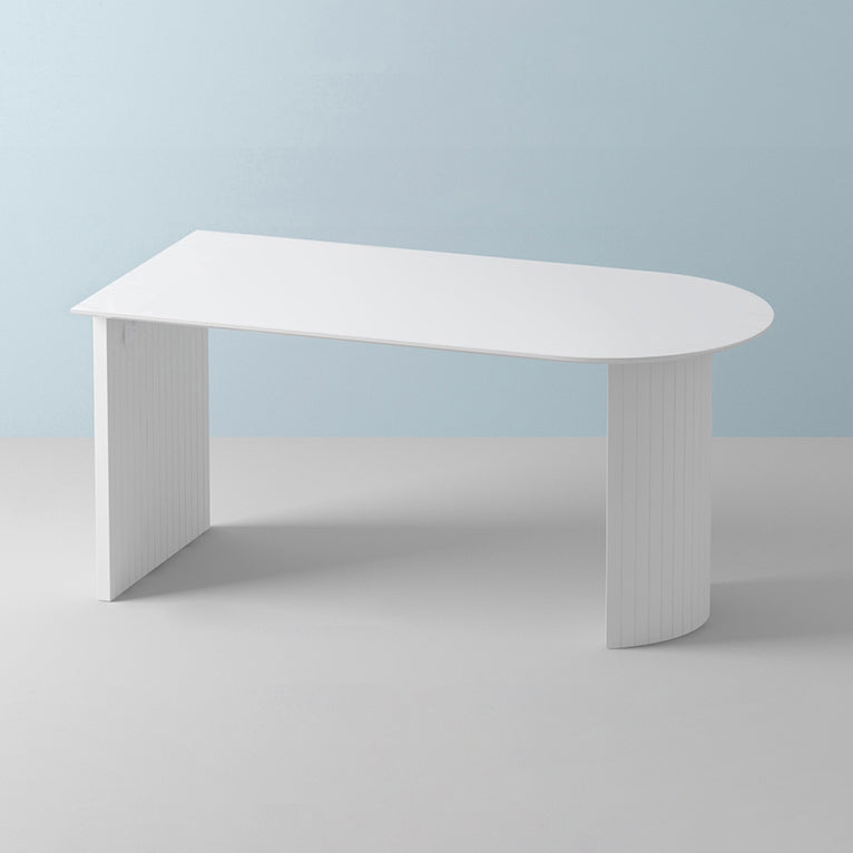 Free Form Sintered Stone Table White Tone Simplicity Double Pedestal Table for Dining Room