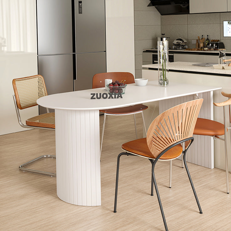 Free Form Sintered Stone Table White Tone Simplicity Double Pedestal Table for Dining Room