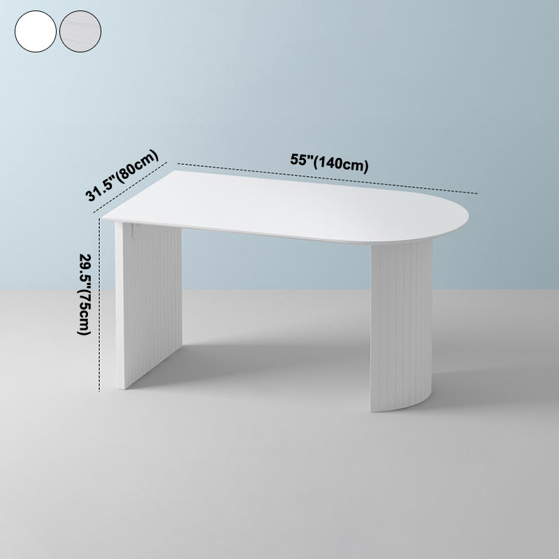 Free Form Sintered Stone Table White Tone Simplicity Double Pedestal Table for Dining Room