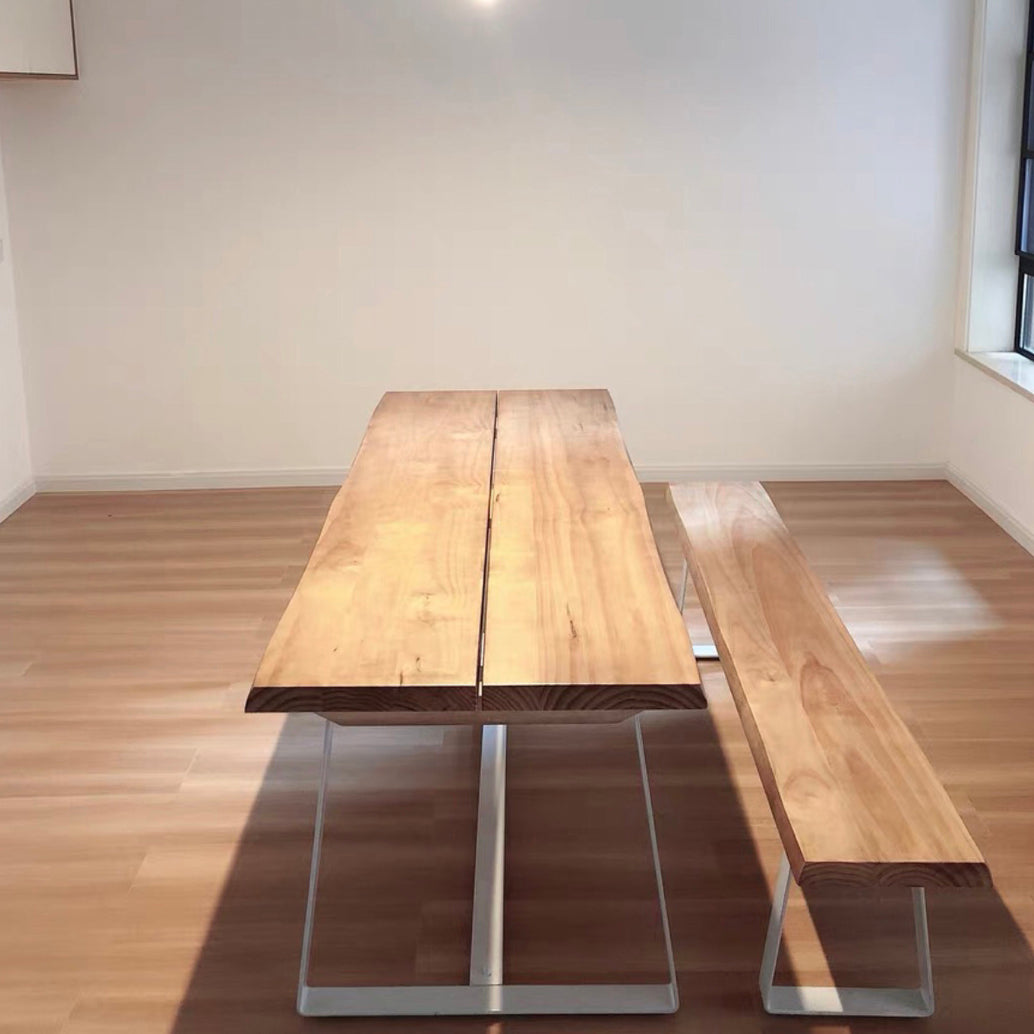 Rectangle Shape Luxury Dining Table Wood Color Fixed Table with Solid Wood