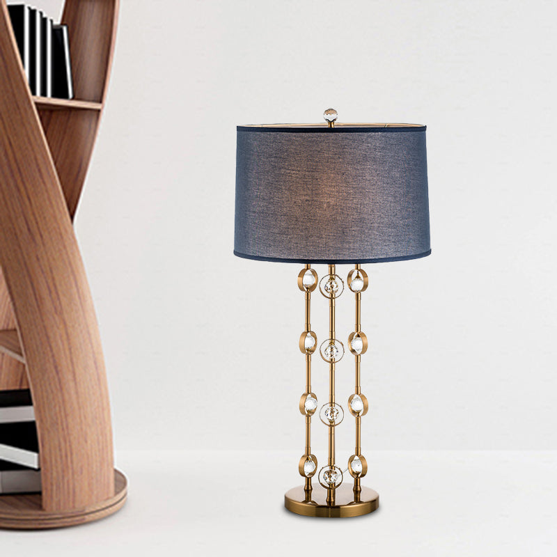 Barrel Shade Task Light Modern Fabric 1 Bulb Gold Reading Lamp with Crystal Ball