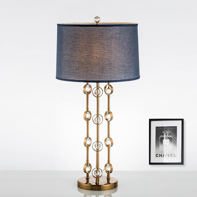 Barrel Shade Task Light Modern Fabric 1 Bulb Gold Reading Lamp with Crystal Ball