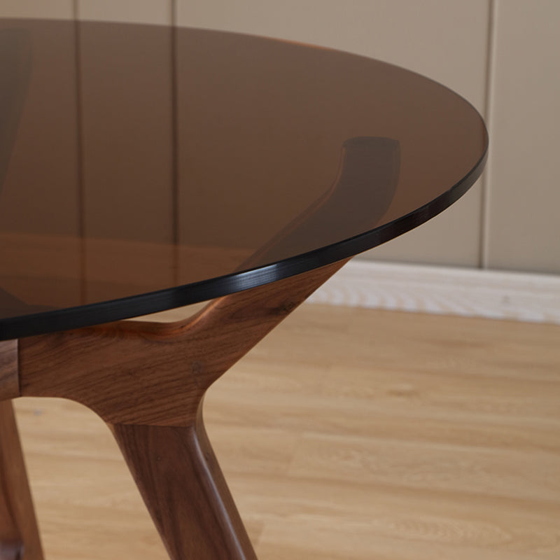 23.6'' Round Shape 4 Legs Table Modern Brown Tone Fixed Table of Glass