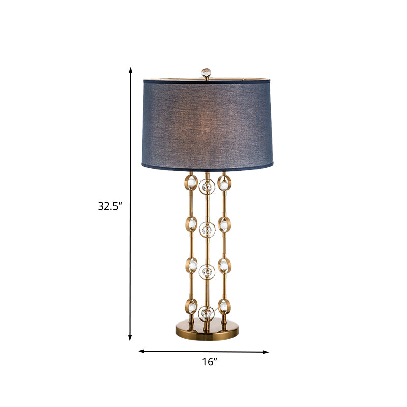 Barrel Shade Task Light Modern Fabric 1 Bulb Gold Reading Lamp with Crystal Ball